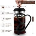 thumbnail image 2 of Cafetera de prensa francesa, acero inoxidable de grado 304 y vidrio de borosilicato resistente al calor (1 litro, 34 oz), juego de regalo con cuchara medidora de café y dos filtros, color negro, 2 of 8