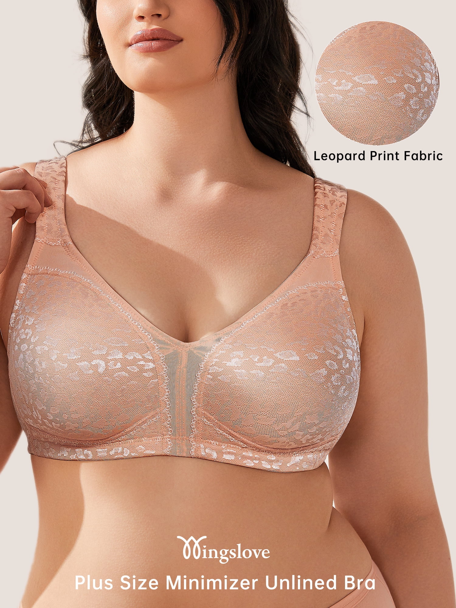 Wingslove Women's Plus Size Full Coverage Minimizer Bra Wirefree Non Padded for Everyday Comfort, Pink Nude 44H