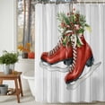 thumbnail image 3 of Christmas Red Ice Shoes Shower Curtains for Bathroom, Berry Pine Needles Ribbon Wood Striped Waterproof Fabric Shower Curtain for Bathroom Bathtub Decoration, Machine Washable, 60"x72", 3 of 9