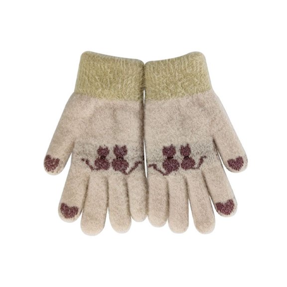 Fashion Thick Warm Protable Winter Autumn Kids Gloves Thicken Gloves with Heart Cute Cats Full Finger Mittens BEIGE