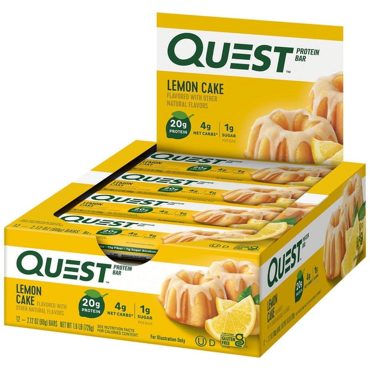 Quest Protein Bar, Lemon Cake Flavored, High Protein, Keto-Friendly,  12 Count