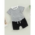 thumbnail image 3 of Bagilaanoe 2pcs Toddler Baby Boy Short Pants Set Short Sleeve Striped Print T Shirt Tops + Shorts 6M 12M 18M 24M 3T Kids Casual Summer Outfits, 3 of 9
