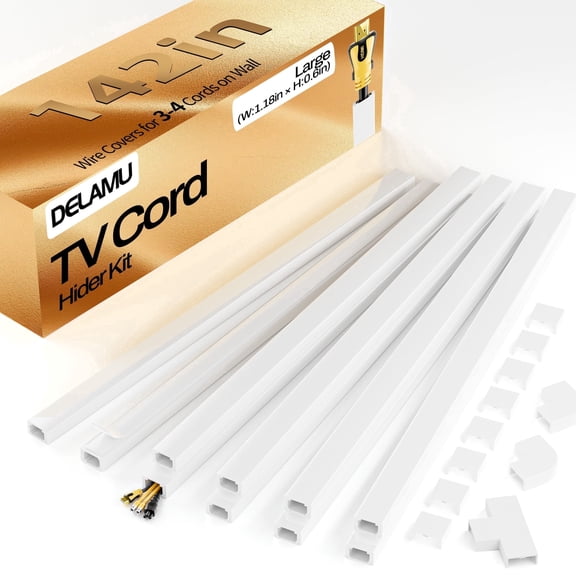 LazySpin TV Cord Hider for Wall, 142in Cable Cover for 3‑4 Wires, 1.18" W x 0.67" H, White