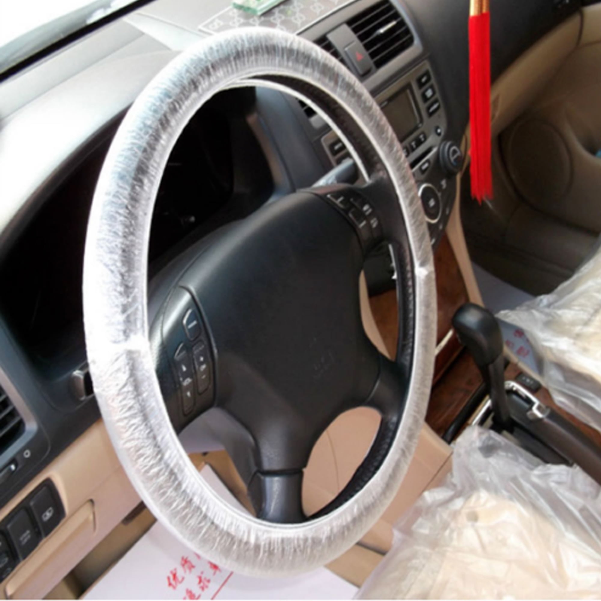 100/500Pcs Universal Disposable Steering Wheel Cover White Plastic Disposable Car Steering Wheel Covers Films 100 pcs 