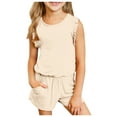 thumbnail image 4 of LUOGENLI Little Girl Outfits Size 6-7 Outfits for Teen Kids Girls Child Sleeveless Solid T Shirt Girls Tops Ruffles Vest Shorts Set Girl Fall Outfits Beige 13-14 Years, 4 of 4