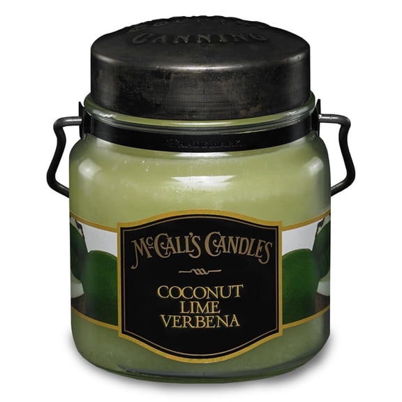 McCall’s Candles | Coconut Lime Verbena | 16 oz Two-Wick Scented Candle | USA-Poured | Vintage Rustic Jar with Carrying Handle | Creamy Coconut, Bright Lime & Tropical Verbena Fragrance