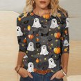 thumbnail image 4 of sdhkgrrt Women Plus Size Halloween Graphic Tops 3/4 Sleeve Round Neck Ghost Print Pullover Cute Casual Tunic Shirt Fall Autumn Outfits Clothes, Dark Gray 3XL, 4 of 5