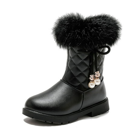

Ediodpoh Girls Autumn And Winter Snow Boots Platform Soles Non Warm Comfort Solid Color Bow Side Zip Boots Boots for Girls Black 1.5
