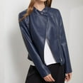 thumbnail image 3 of ChaoHeng Jackets for Women Plus Size Coat New Trendy,Womens Solid Color Short Zipper Casual Jacke Long Sleeve Hoodless Cardigan Tops(Dark Blue,XXL), 3 of 8