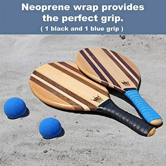 Frescobol Paddle Ball Set (Beach Stripes) - Comes with 2 Paddles, 2 Balls & Canvas Drawstring Bag