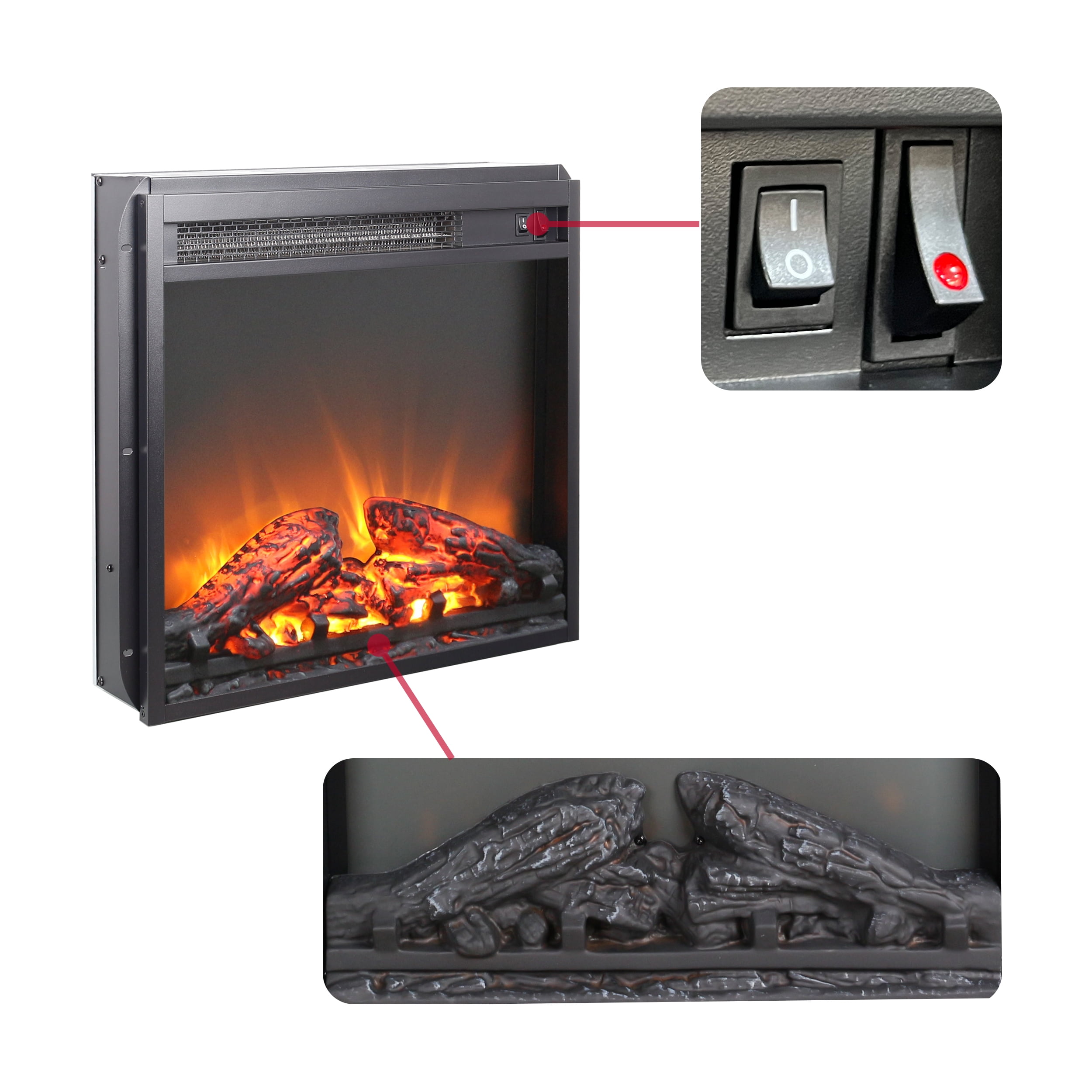 Mintazer 18 inch Electric Fireplace Insert , Ultra Thin Fireplace Heater with Log Set & Realistic Flame, Timer Remote Control & Overheating Protection
