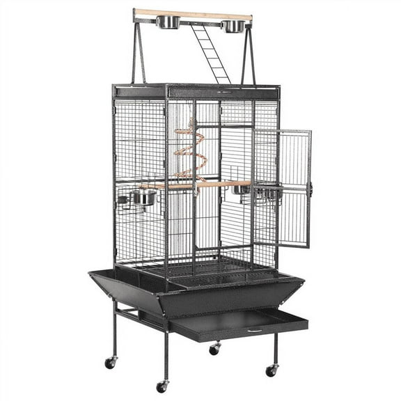 Yaheetech 68.5'' H Metal Rolling Bird Cage Parrot Cage,Black