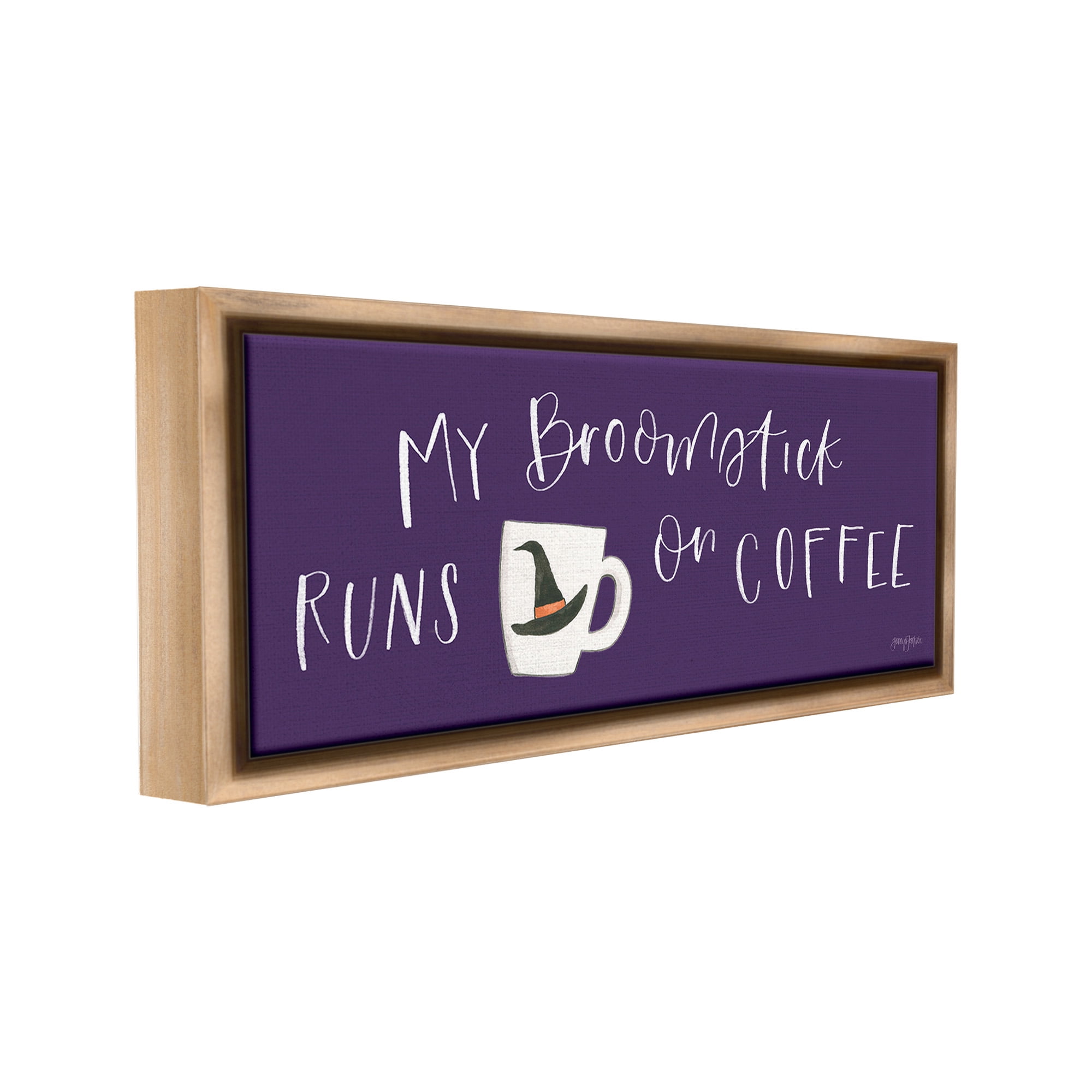 Stupell Industries Broomstick Runs On Coffee Holiday Painting Brown Floater Framed Canvas Art Print Wall Art, 31 x 14