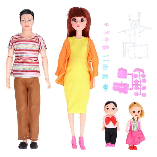 Conjunto de muñecas familiares de 5 piezas, regalos educativos de cumpleaños para personas, accesorios con papá, mamá embarazada, niños y niñas.