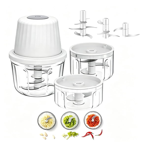 Liwantech Electric Garlic Chopper with 3 Interchangeable Cups (100/250/350ml), USB Rechargeable Cordless Mini Food Processor for Vegetables, Meat, Nuts