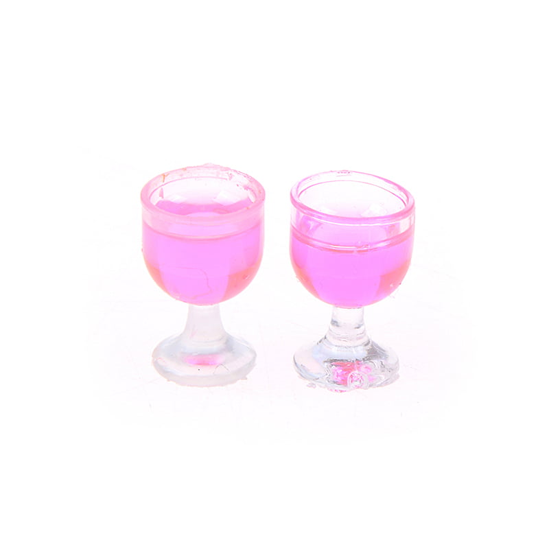 2PCS Dollhouse miniature red wine glasses cup goblet bar party drink CA 