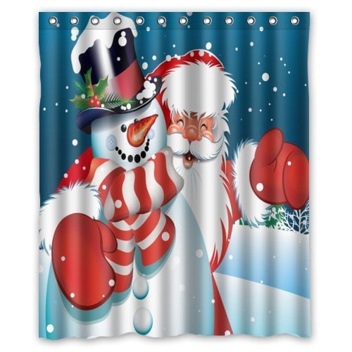 HelloDecor Father Christmas Happy Holiday Shower Curtain Polyester