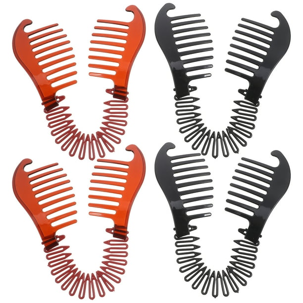 GOOHOCHY 4 pinzas de plástico tipo plátano para el pelo, coleteros, peinetas, accesorios para el cabello para mujeres y niñas (negro y café)