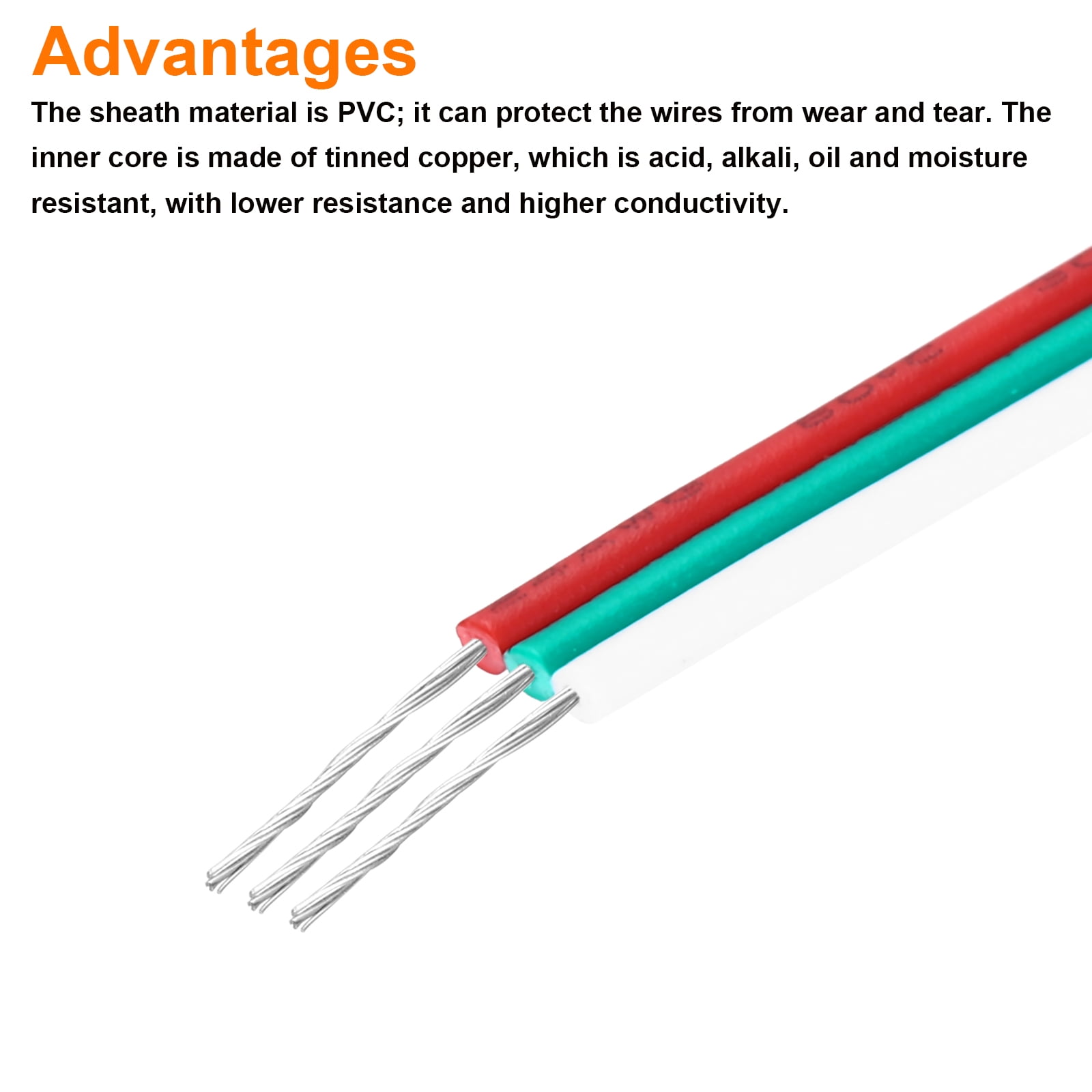 Uxcell 20 Gauge 3 Conductor Electrical Wire Tinned Copper Cable 66FT Flexible Stranded Hook-up Wire for LED Strips Lamps Residential Wiring Car Circuit