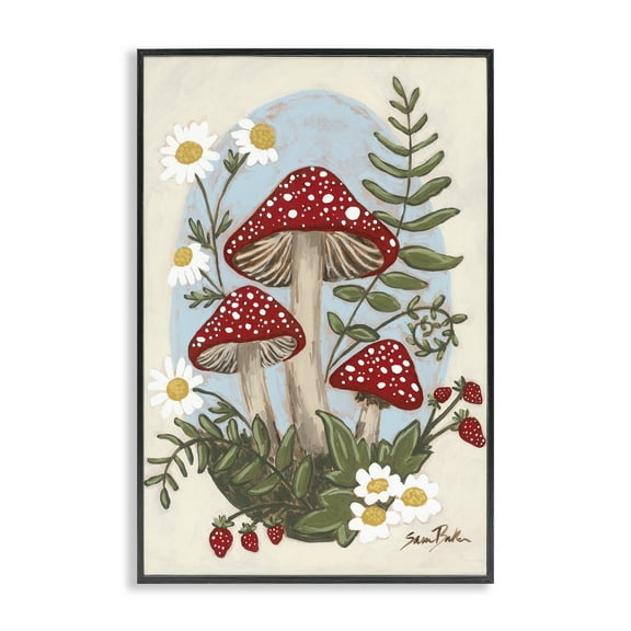 Stupell Industries Cottage Mushrooms & Blooms Floral Painting Black Framed Art Print Wall Art, 12 x 18