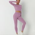 thumbnail image 4 of Jinhomg Long Sleeve Knit Outfits for Women Thumbhole Crew Neck Crop Tops with Tummy Control Leggings Fitted 2 Pieces Sets Purple S, 4 of 8