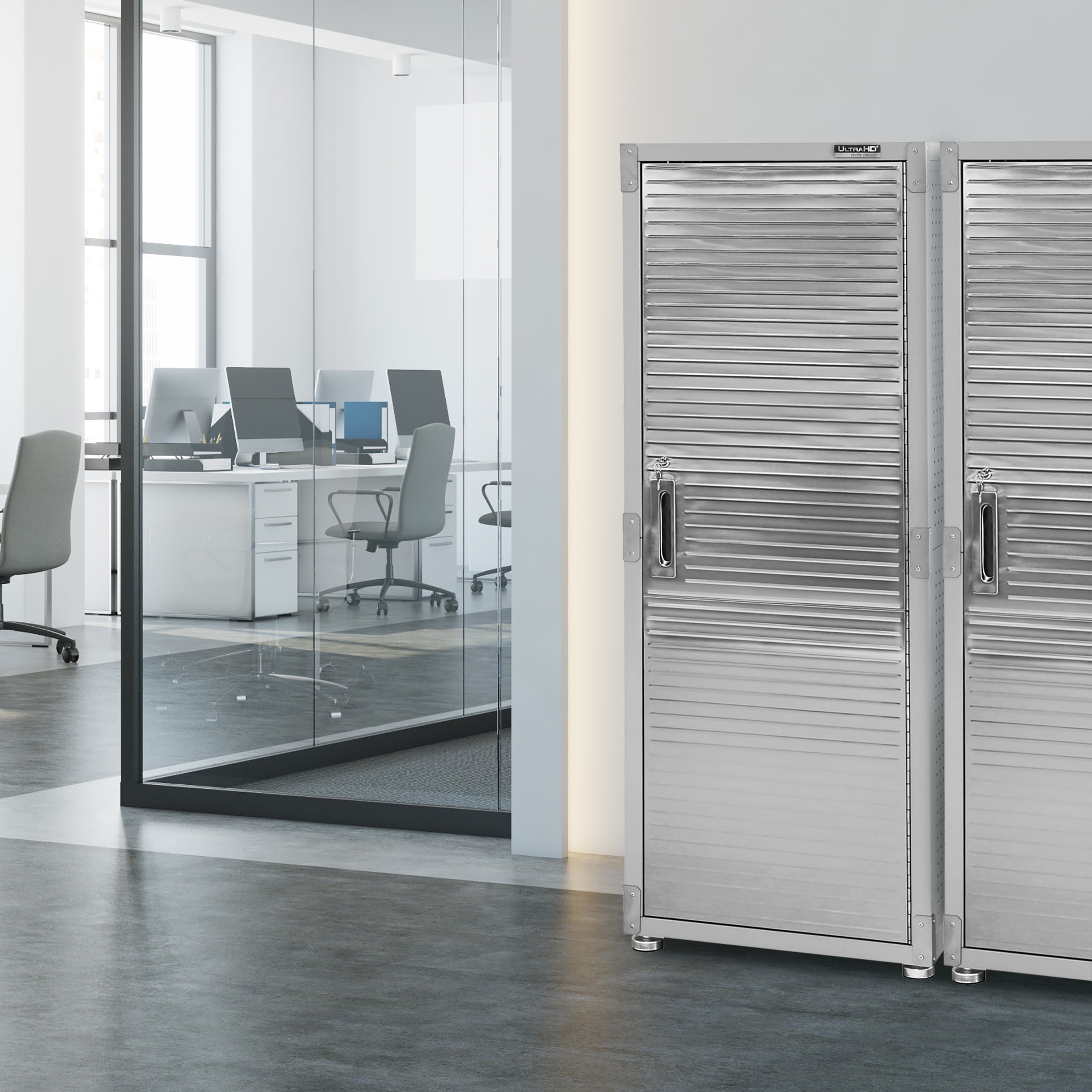 UltraHD® 1-door lockable storage cabinet, 24" W x 18" D x 66" H, Granite Gray