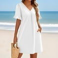 thumbnail image 4 of Boho Dresses For Women 2025, Shift Dress V Neck Short Sleeves Solid Color Casual Flowy Summer Dresses Mens Pants Vacation Dresses Tropical Petite Black Formal Dresses Tennis (L, White) ZMTing, 4 of 4