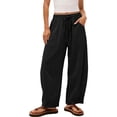 thumbnail image 2 of Pounoo Linen Pants Women Wide Leg Palazzo Lounge High Waist Drawstring Pants Summer Casual Loose Fit Trousers with Pockets, 2 of 7
