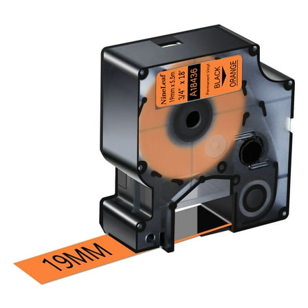 NineLeaf 1PK Compatible for DYMO 18436 3/4" x 18' (19mm x 5.5m) Black on Orange Industrial Vinyl Label Maker Tape for Rhino 4200 5200 Label Maker