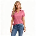 thumbnail image 4 of KDDYLITQ Womens Polo Shirts V Neck Collared Golf Tops Short Sleeve Solid Color Baggy Tees Lightweight Summer Workout Comfy Shirts Watermelon Red M, 4 of 4