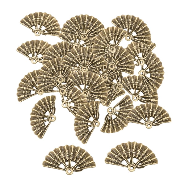 50 piezas de colgantes de abanico de metal de moda para hacer joyas con horquillas y collares Bronce antiguo