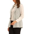 thumbnail image 4 of INSPIRE CHIC Women's Plaid Tweed Lapel Open Front Sleeveless Blazer Vest Jacket with Pocket M White, 4 of 6