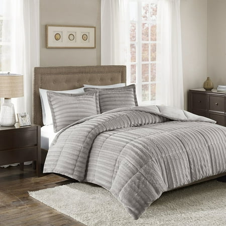 Madison Mint Dollar - Duke Faux Fur Comforter Mini Set Grey Full/Queen, Add glamor and style to your home with the Madison Park Duke faux fur comforter set. Made from a.., By Madison Park