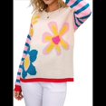 thumbnail image 2 of Suéteres con Estampado Floral para Mujer, Suéteres de Punto de Cuello Redondo y Larga con Retazos A Rayas Albaricoque M, 2 of 10