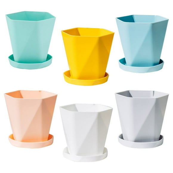Piwvid Plant Pots with Drainage Hole and Saucer Indoor Outdoor Flower Pots Geometric Flower Pots for Violet Orchid Succulent Cactus Plants Decoration for Home Garden Office (6PCS)