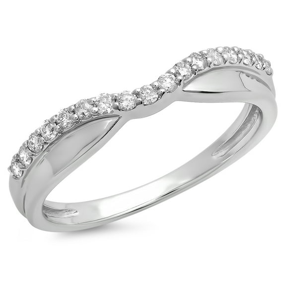 0.25 Carat (ctw) 10K White Gold Round Cut White Diamond Ladies Anniversary Wedding Stackable Contour Guard Band 1/4 CT