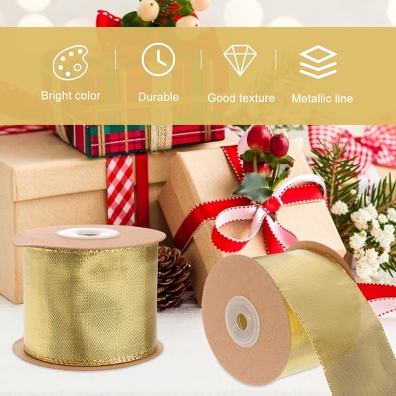 Nicehomfit Silk Ribbon Decor 1 Roll Golden Metallic Wire Wrapping for Flower Bouquet Holiday