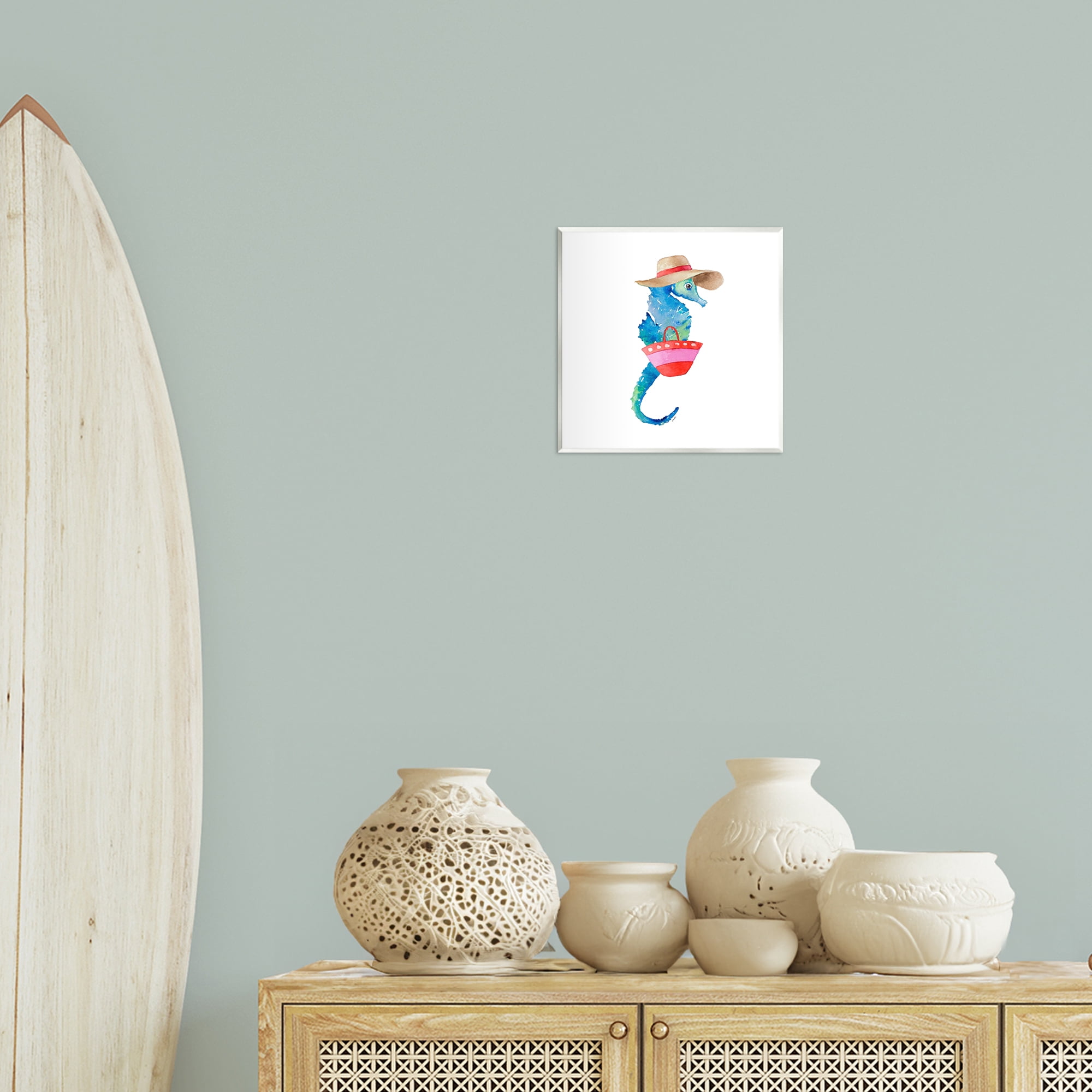 Stupell Industries Seahorse in Beach Hat Novelty Painting Unframed Art Print Wall Art, 12 x 12