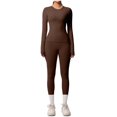 thumbnail image 2 of Ensemble de Yoga pour Femmes, Mode Décontractée Couleur Unie Manches Longues Col Rond Ajusté, Pantalons pour Femmes, 2 of 7