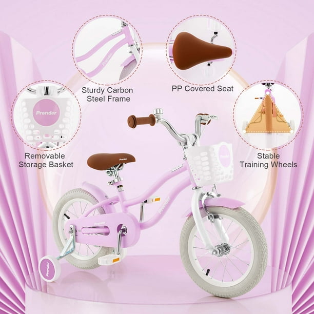 Vélo de 14 po pour enfants avec roues d'entraînement amovibles et panier de  Costway pour enfants de 3-5 ans
