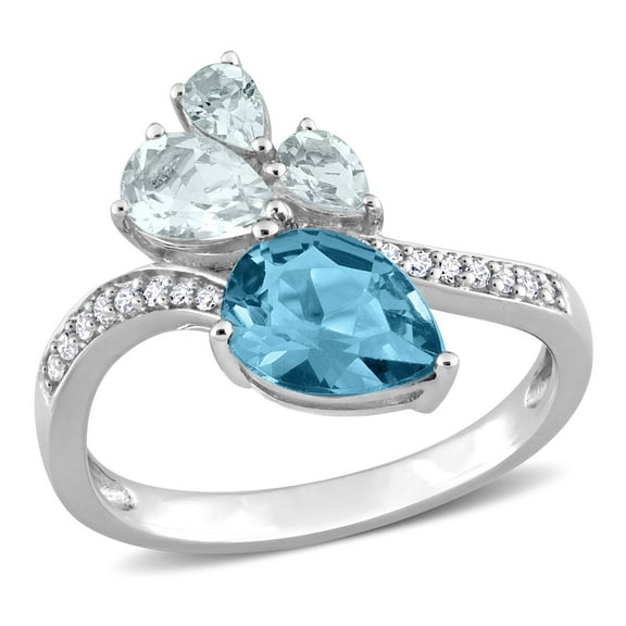 Everly Women's Aquamarine and Topaz 14k White Gold Ring