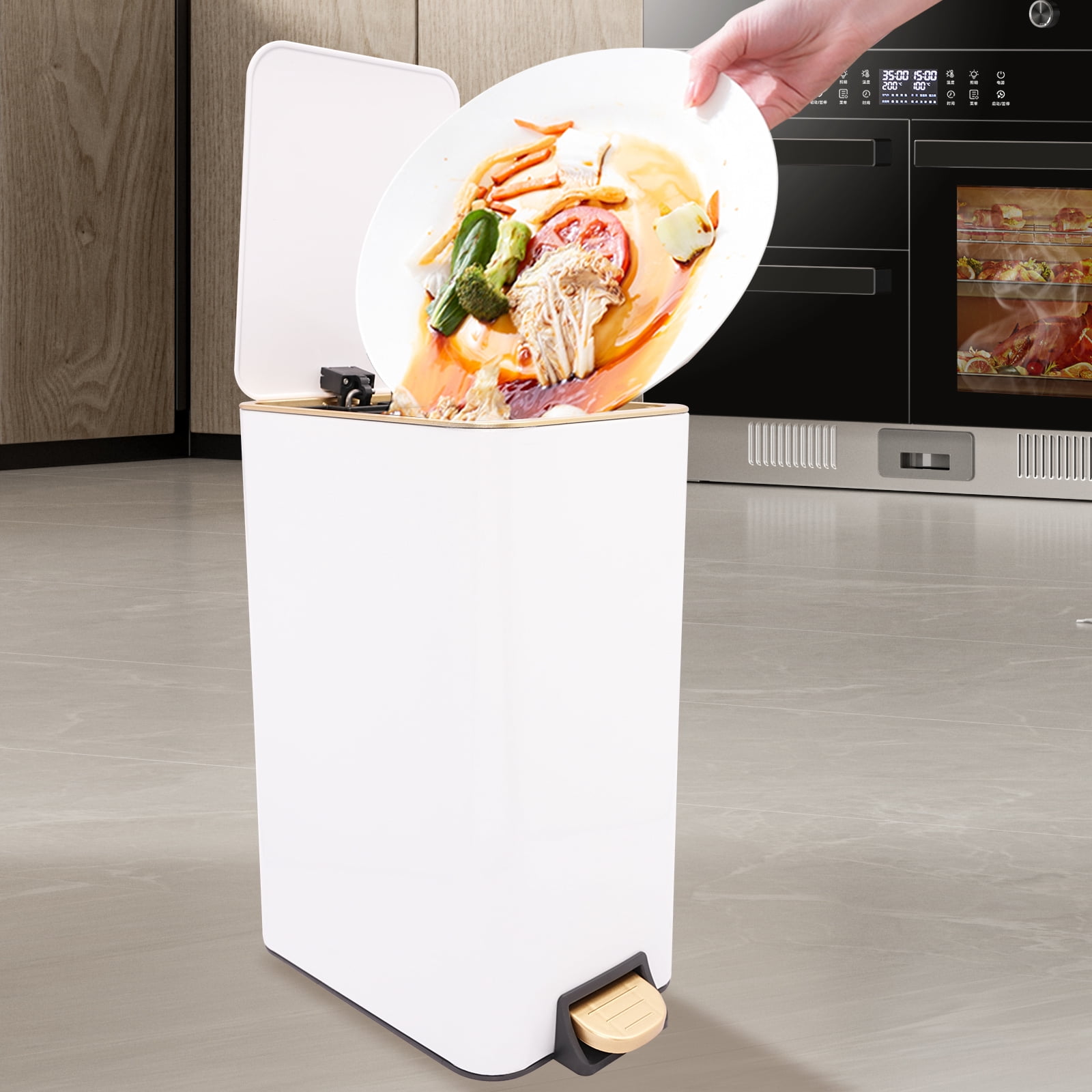 3.17Gal Bathroom Trash Can White Trash Can W/ Lid Free Standing Step Trash Bin for Kitchen, Living Room