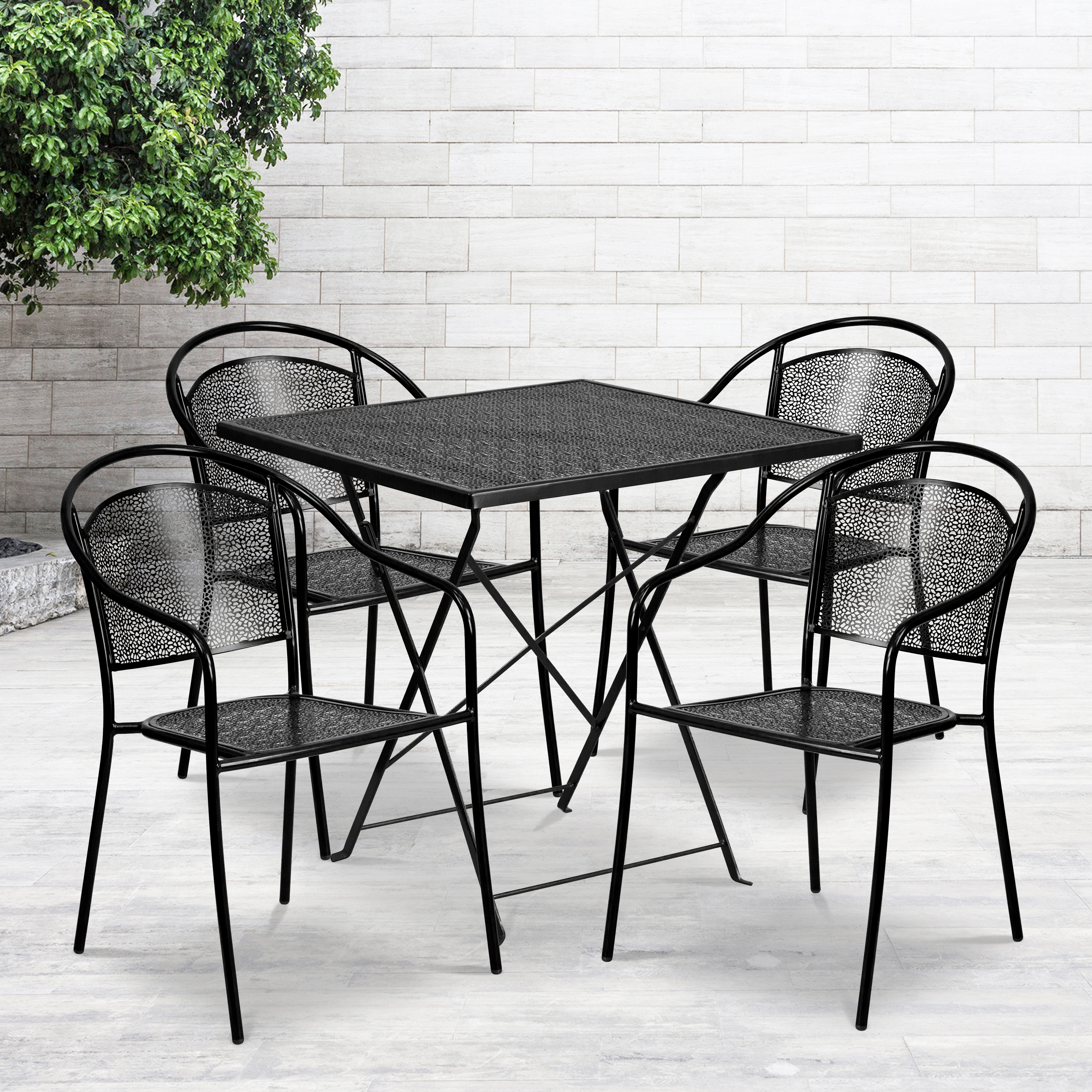 Flash Furniture Oia Commercial Grade 28" Square Black Indoor-Outdoor Steel Folding Patio Table Set with 4 Round Back Chairs - image 2 of 5