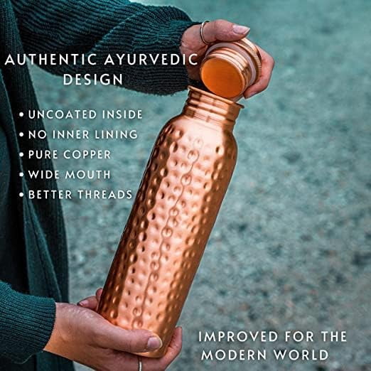 Copper Water Bottle - 34oz Vintage Modern Design - An Ayurvedic Pure Copper Vessel For Drinking- Drink More Water, Lower Your Sugar Intake And Enjoy The Health Benefits Immediately
