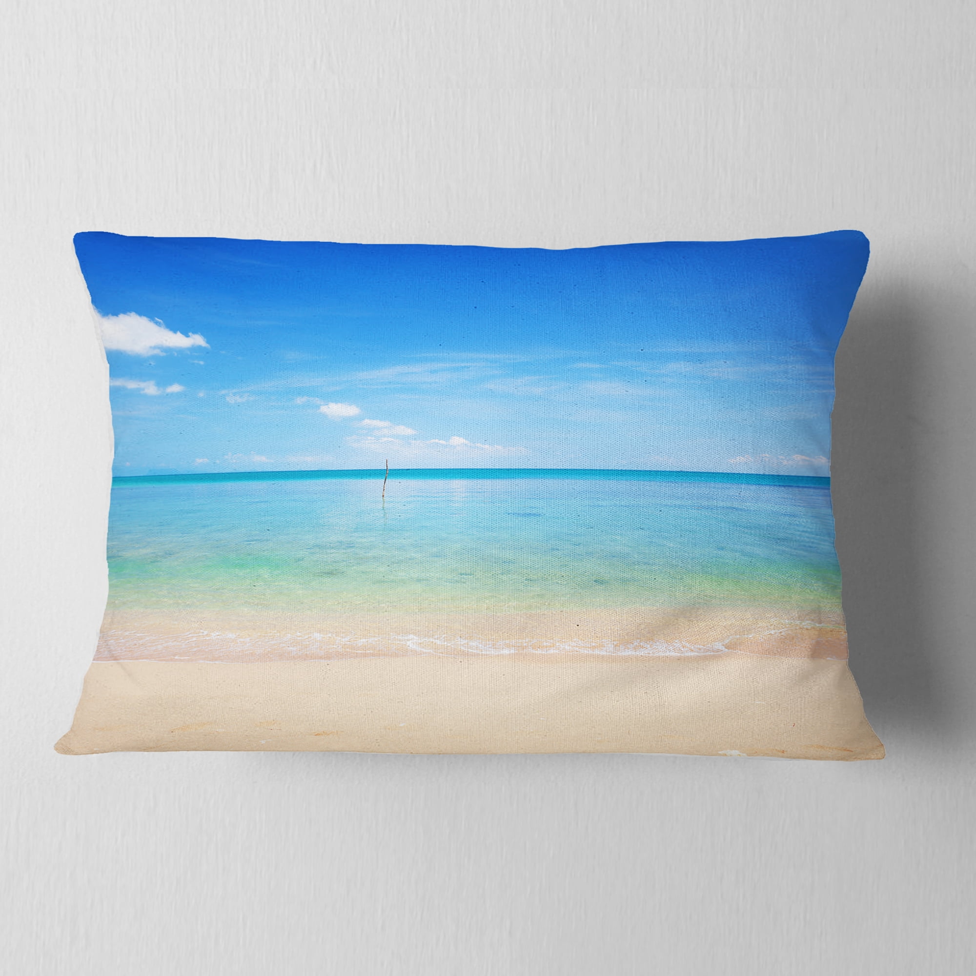 Designart Calm Waves at Tropical Beach - Seashore Photo Throw Pillow - 12x20