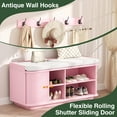 thumbnail image 3 of AIUUCS Hall Tree with Bench and Shoe Storage, Entryway Bench with Sliding Door Cabinet, Removable Padded, Metal Wall Hooks and Adjustable Storage Compartments, for Entry, Hallway, Living Room, Pink, 3 of 9