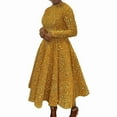 thumbnail image 2 of Women'S Sequin Dress Plus Size Long Sleeve A-Line Flared Party Cocktail Evening Shiny Maxi Dress Champagne XXL, 2 of 6