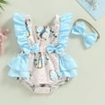 thumbnail image 4 of Fortune Infant Girls Easter Rabbit Romper Square Neck Fly Sleeve Ruffles Backless Bodysuits, 4 of 9
