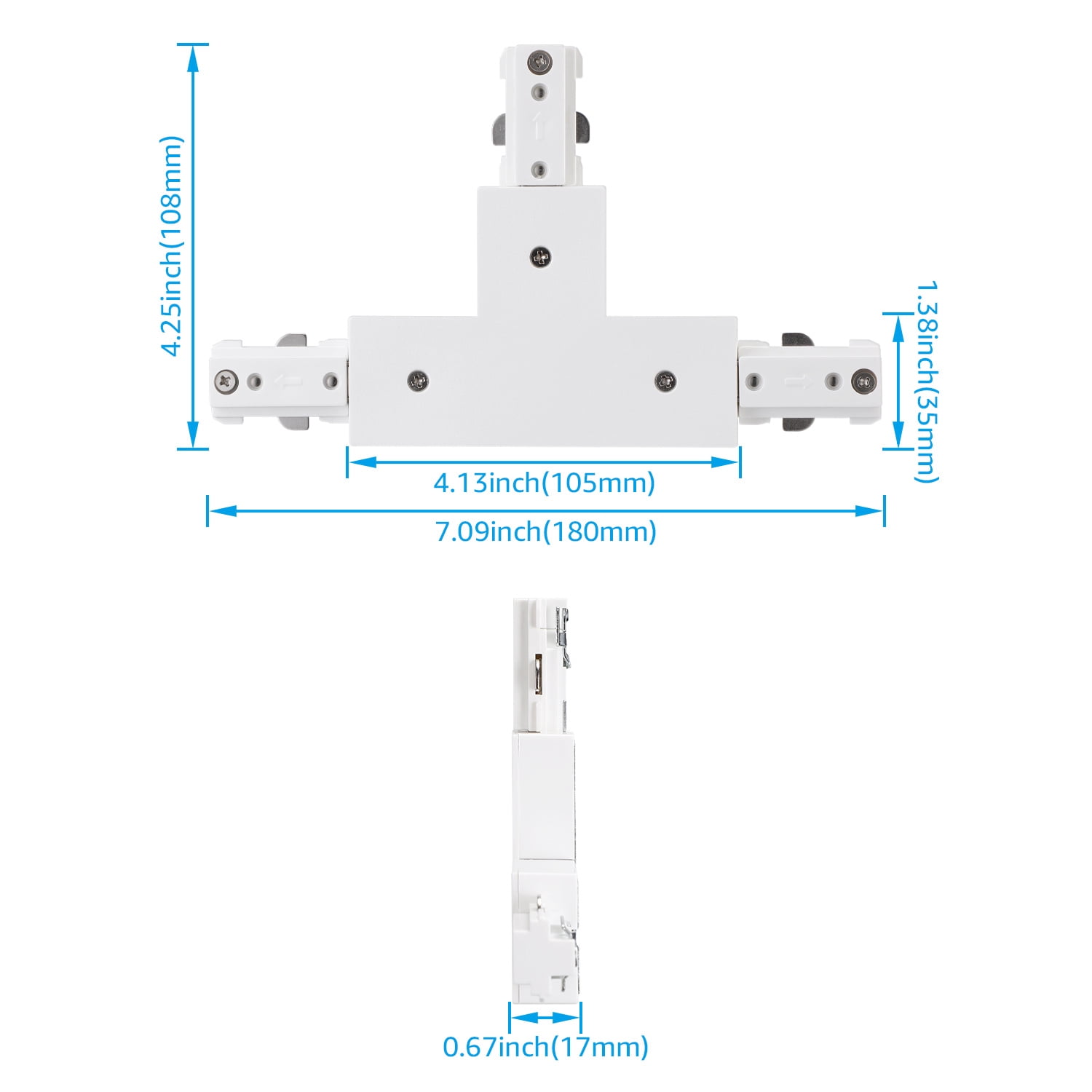 H Track T Connector, H Type Single Circuit 3-Wire-1 Track Lighting Kit, Corner Joiner, UL Listed, Flame Retardant Material, for H Track System, 3 Years Warranty, 120V, White