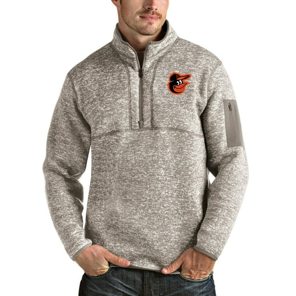 Men's Antigua Oatmeal Baltimore Orioles Fortune Quarter-Zip Pullover Jacket